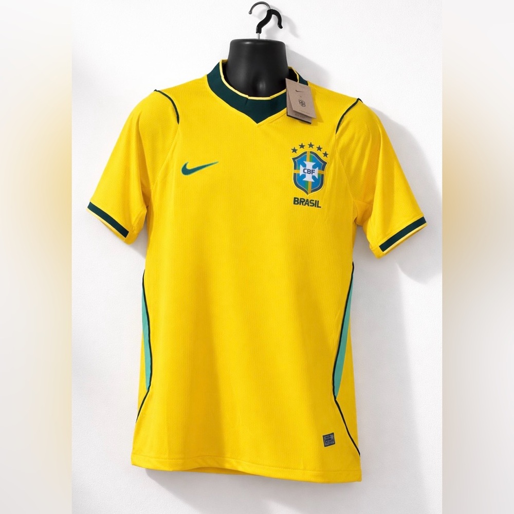 Nike Brazil Yellow Soccer Jersey with Green Accents